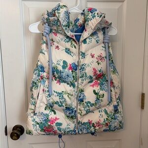 TCEC Cream Floral Puffer Vest with Blue & Pink Flowers